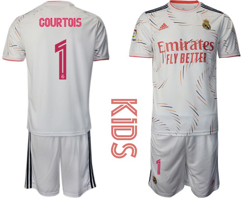 Youth 2021-2022 Club Real Madrid home white #1 Adidas Soccer Jersey->real madrid jersey->Soccer Club Jersey